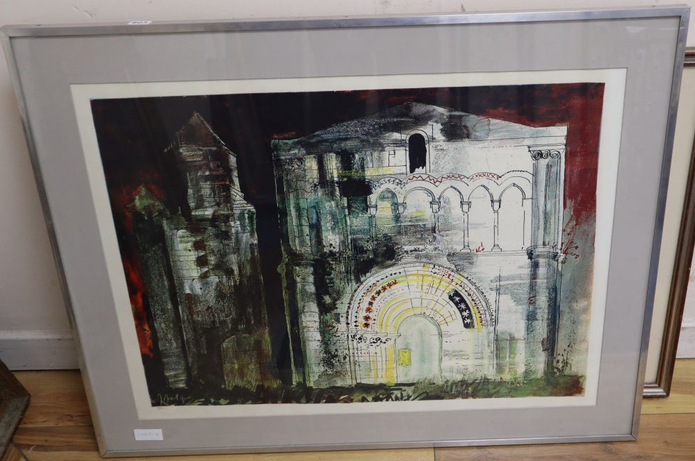 John Piper, screenprint, St Simon-de-Pelouaille, Charente, (Levinson 186) numbered 14/70 but unsigned, overall 61 x 63cm